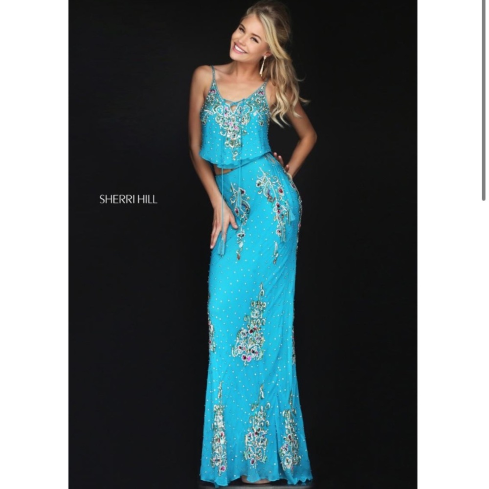 Sherri Hill blue green prom pageant dress  50375